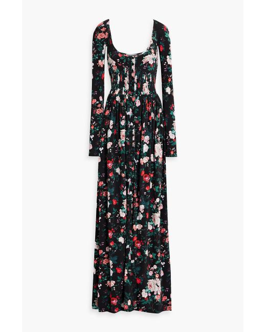 Rabanne Black Pintucked Floral-print Stretch-jersey Maxi Dress