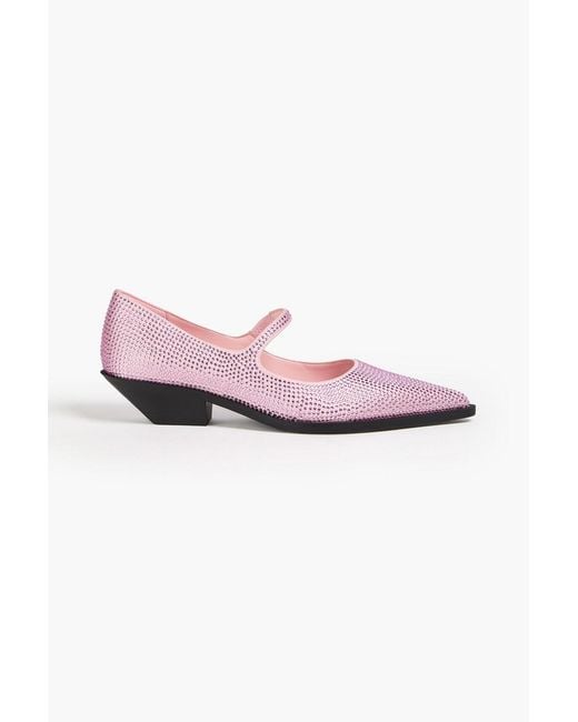 Stine Goya Pink Crystal-Embellished Satin Mary Jane Pumps