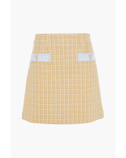 Sandro Natural Melle Button-embellished Metallic Cotton-blend Tweed Mini Skirt