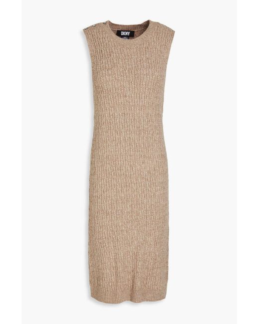 DKNY Natural Embellished Ribbed-knit Dress