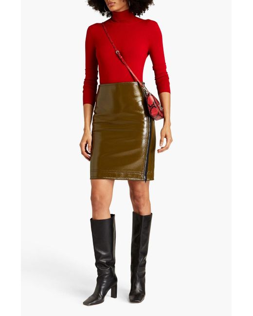 Victoria Beckham Green Zip-detailed Coated Wool-twill Mini Skirt