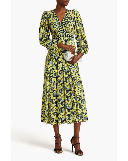 Diane von Furstenberg Green Anjali Floral-print Crepe De Chine Midi Dress