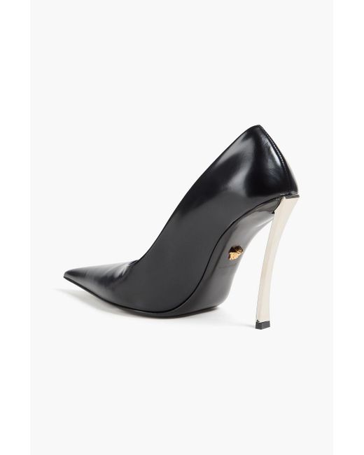 Versace Black Pin-Point Glossed-Leather Pumps