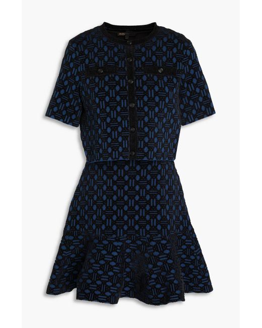 Maje Blue Knit-paneled Stretch-jersey Mini Dress