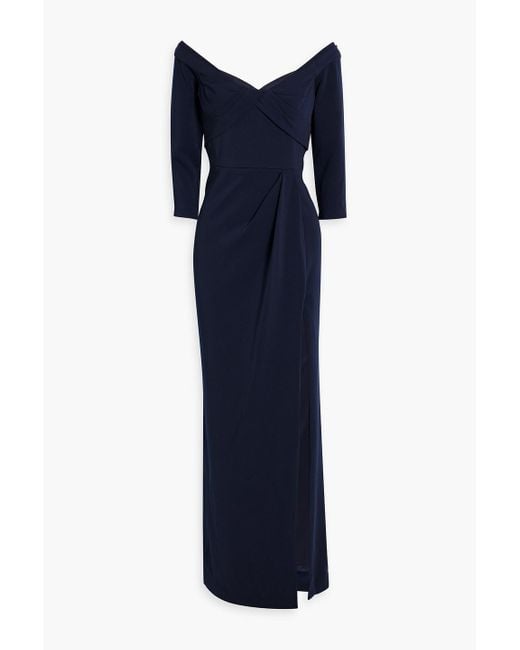 Marchesa Blue Draped Crepe Gown