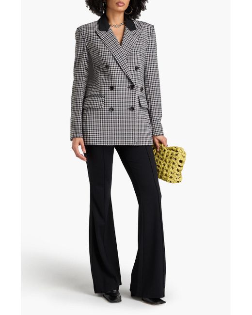 Tibi Black Double-breasted Gingham Twill Blazer