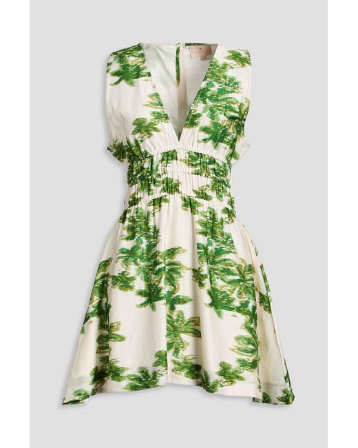 HANNAH Green Isabella Printed Cotton And Silk-Blend Mini Dress
