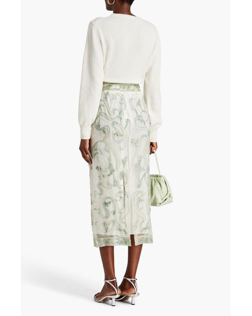 Emilio Pucci White Bead-embellished Silk-organza Midi Skirt