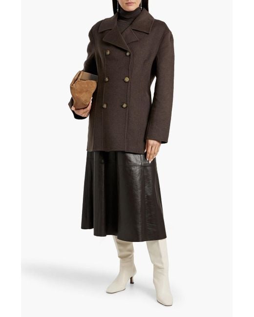 Totême  Brown Double-Breasted Wool-Felt Coat