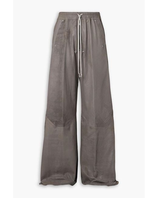 Rick Owens Gray Bella Wide-Leg Leather Drawstring Pants for men