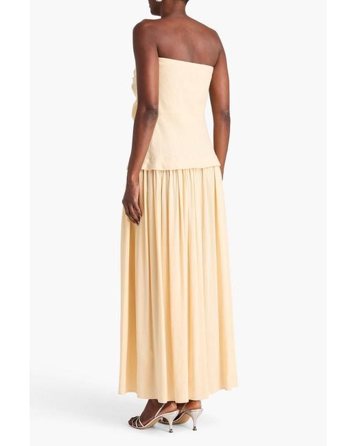 Faithfull The Brand White Hedy Strapless Gathered Linen And Voile Maxi Dress
