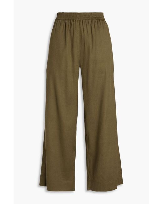 FRAME Green Easy Cropped Twill Wide-Leg Pants