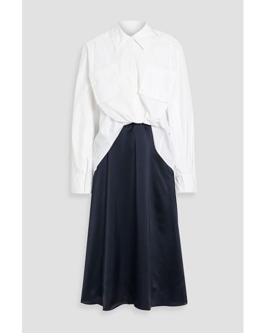 3.1 Phillip Lim Blue Cotton-Blend Poplin And Satin Midi Shirt Dress