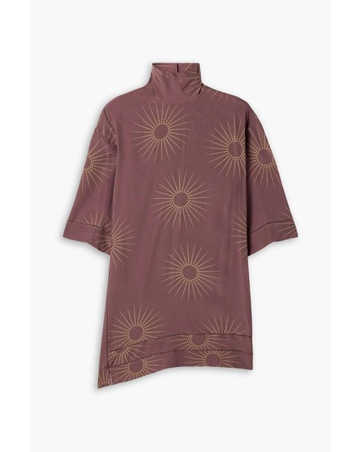 Dries Van Noten Red Tunika aus crêpe de chine mit print