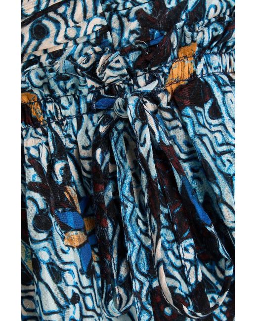 Ulla Johnson Blue Ruffled Cutout Printed Cotton-Blend Halterneck Midi Dress