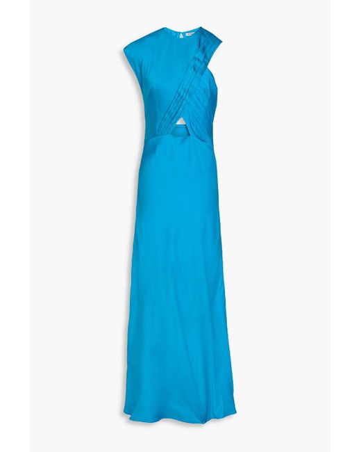 Sandro Blue Cutout Pintucked Satin Maxi Dress