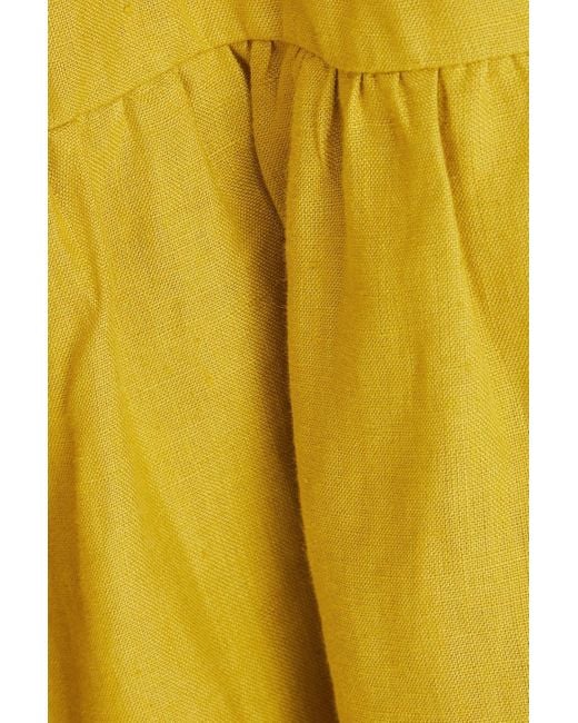 Casa Raki Yellow Matilda Tiered Linen Mini Dress