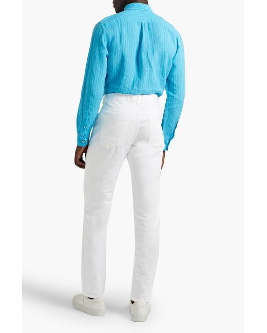 120% Lino Blue Pinstriped Linen Shirt for men