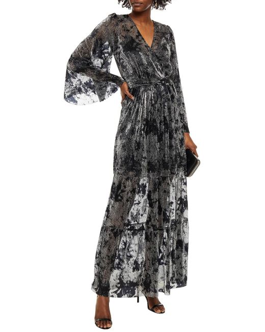 Ba&sh Vianca Wrap-effect Printed Lamé Maxi Dress in Black | Lyst