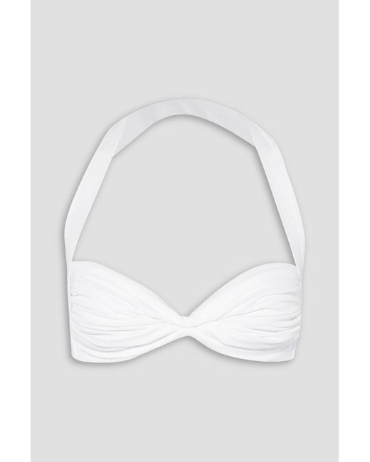 Norma Kamali White Bill Ruched Halterneck Bikini Top
