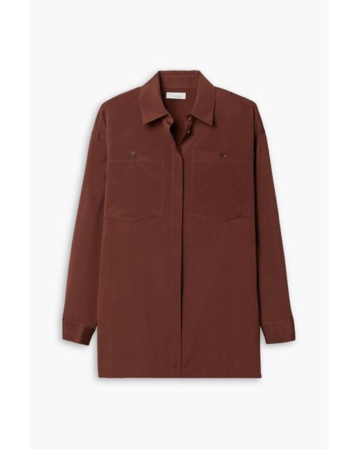 Lafayette 148 New York Brown Scout Silk-blend Satin Shirt
