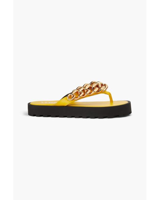 Versace Yellow Chain-embellished Leather Flip Flops