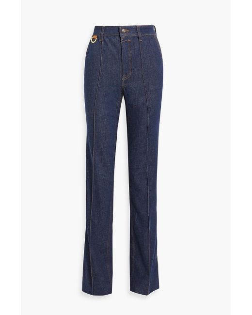 Zimmermann Blue Embroidered High-rise Straight-leg Jeans