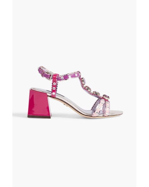 Dolce & Gabbana Pink Crystal-embellished Color-block Patent-leather Sandals
