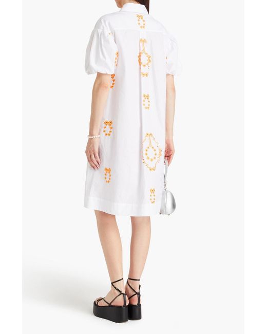 Simone Rocha White Hemdkleid aus baumwollpopeline mit stickereien