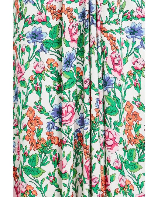 Diane von Furstenberg Blue Ace Pleated Floral-print Crepe Maxi Dress