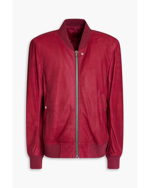Rick Owens Red Leather Bomber Jacket for men