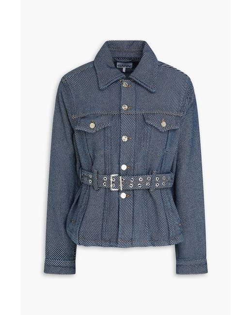Ganni Blue Belted Cotton-Twill Jacket
