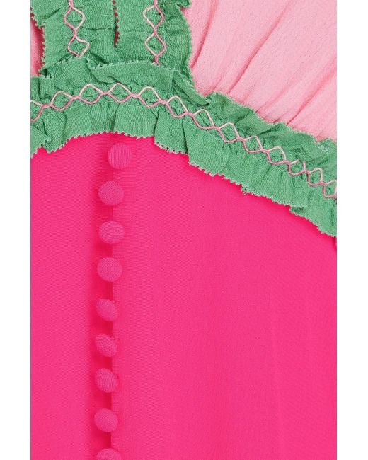 Saloni Pink Lea Color-Block Crepe Maxi Dress