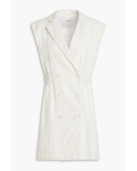 Sandro White Cosima Double-breasted Pinstriped Linen-blend Twill Mini Dress