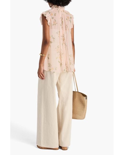 Zimmermann Pink Ruffled Floral-Print Crepon Top