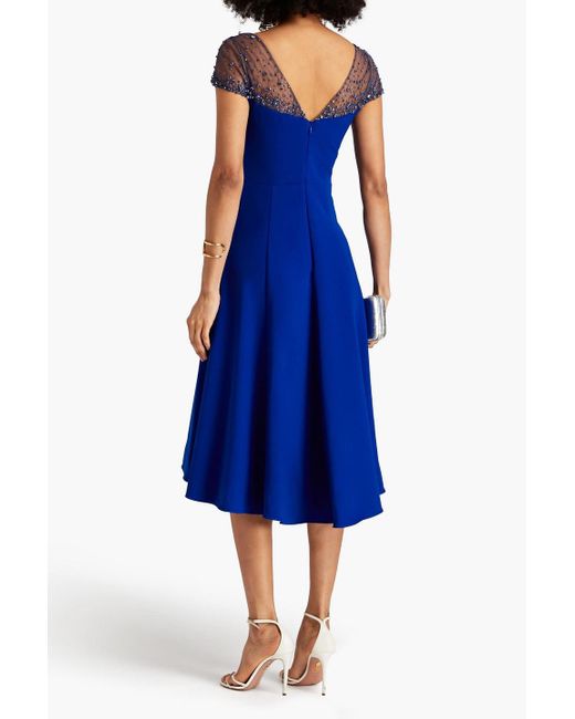 THEIA Blue Anette Crystal-embellished Stretch-crepe Midi Dress