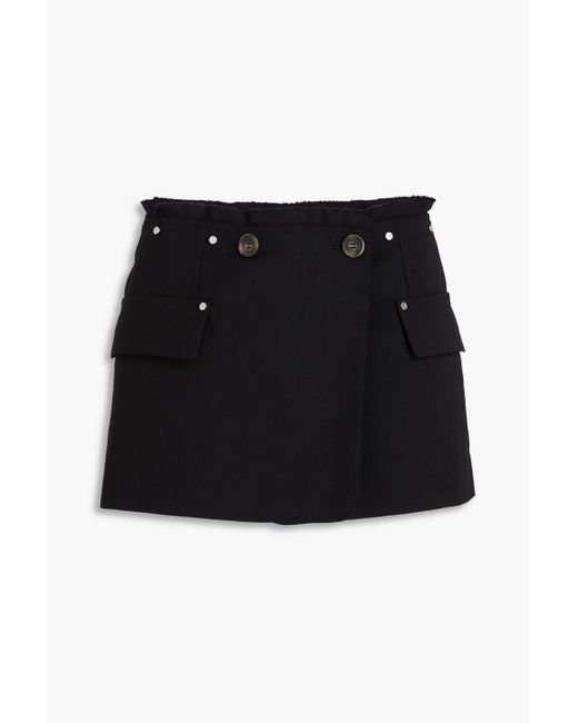 Dion Lee Black Frayed Wool-blend Twill Mini Skirt