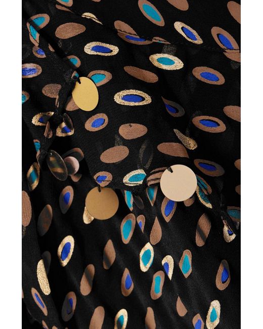 Rixo Black Jane Belted Printed Silk-chiffon Maxi Dress