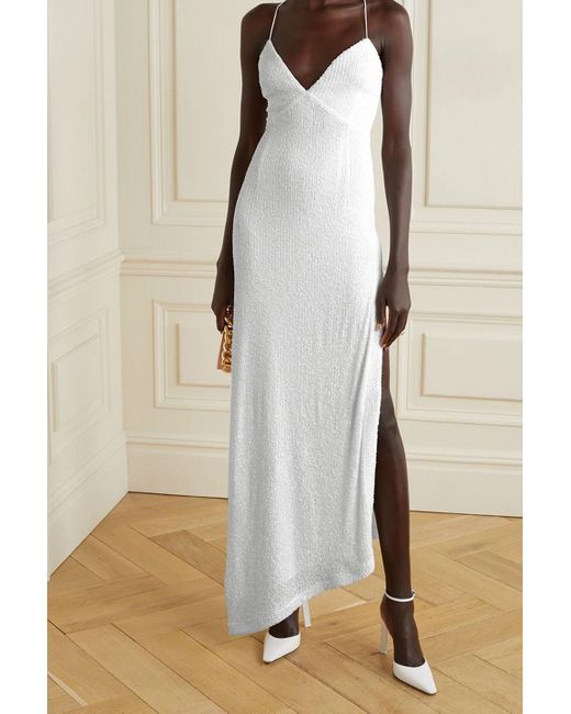 retroféte White Violet Asymmetric Lace-up Sequined Stretch-tulle Gown