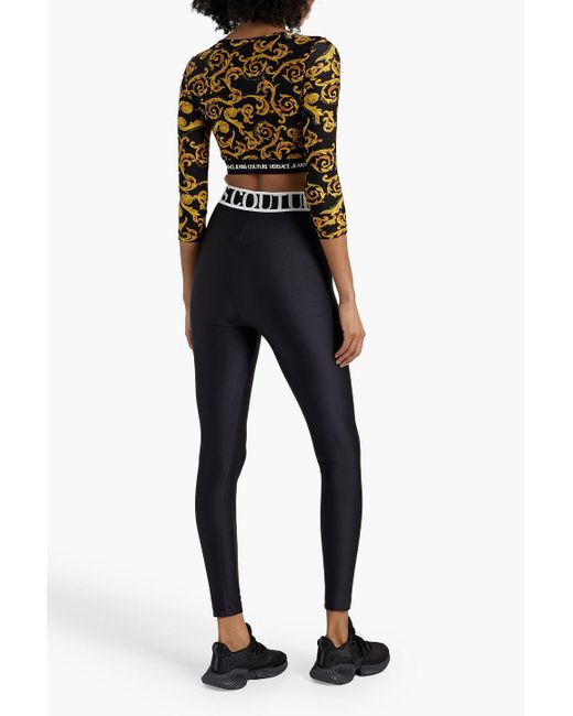 Versace Black Cropped Printed Stretch-jersey Top