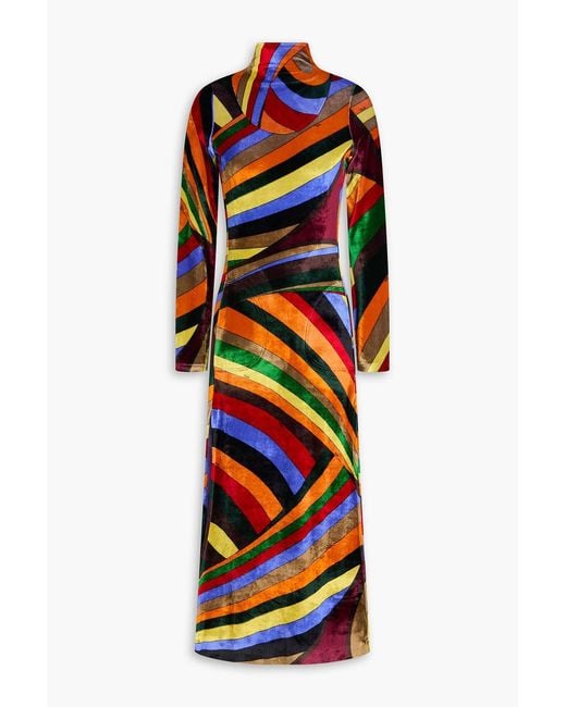 Emilio Pucci Multicolor Printed Stretch-Velvet Midi Turtleneck Dress