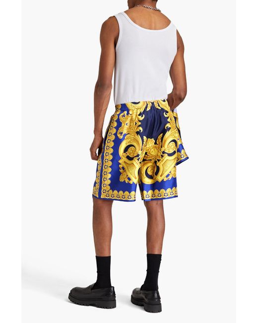 Versace Bedruckte shorts aus seiden-twill in Blue für Herren
