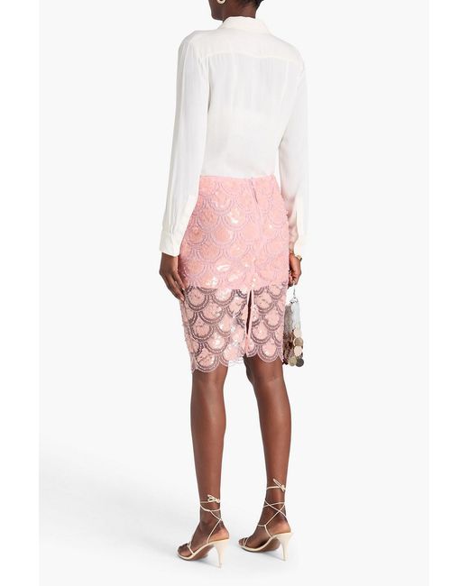 ROTATE BIRGER CHRISTENSEN Pink Embellished Tulle Midi Pencil Skirt