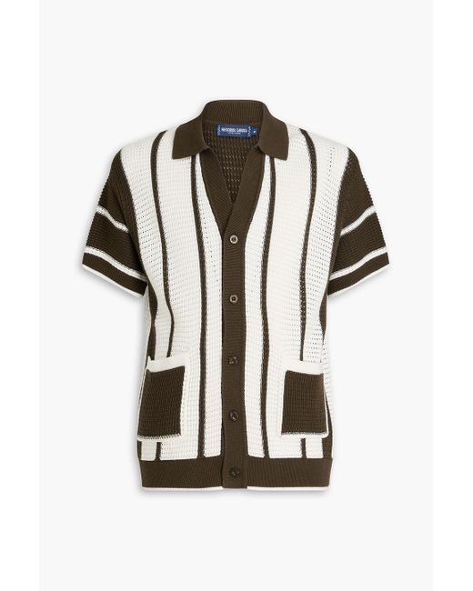 Frescobol Carioca Black Fabricio Striped Crochet-Knit Cotton Cardigan for men