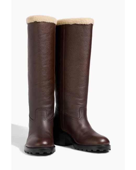 Bally Brown Padma Pebbled-Leather And Shearling Knee Boots
