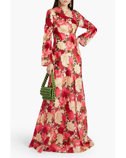 Zimmermann Red Floral-print Silk-organza Gown