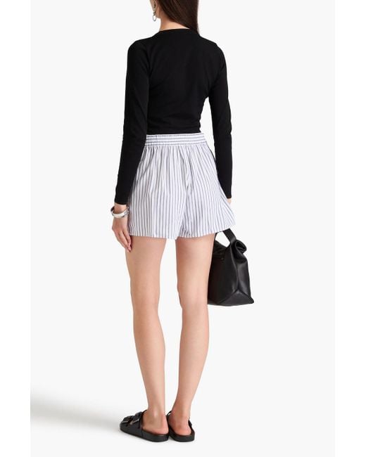 T By Alexander Wang White Striped Cotton-Poplin Shorts