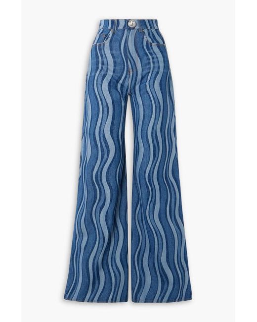 Area Blue Sunray Embellished Printed High-rise Wide-leg Jeans