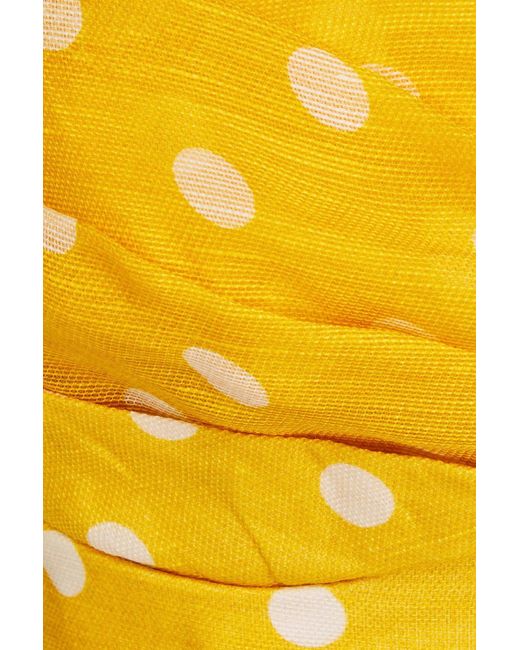 Zimmermann Yellow Pleated Polka-dot Linen And Silk-blend Bra Top