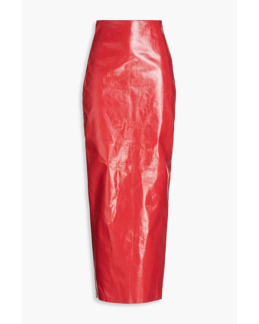 Rick Owens Red Pillar Coated-canvas Maxi Pencil Skirt